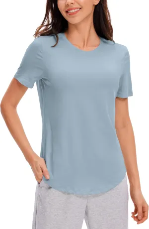 CRZ YOGA Women's Pima Cotton Short Sleeve Workout Shirts Casual Yoga T-Shirt Soft Athletic Top