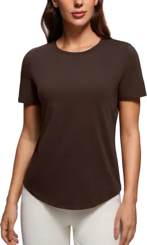 CRZ YOGA Women's Pima Cotton Short Sleeve Workout Shirts Casual Yoga T-Shirt Soft Athletic Top