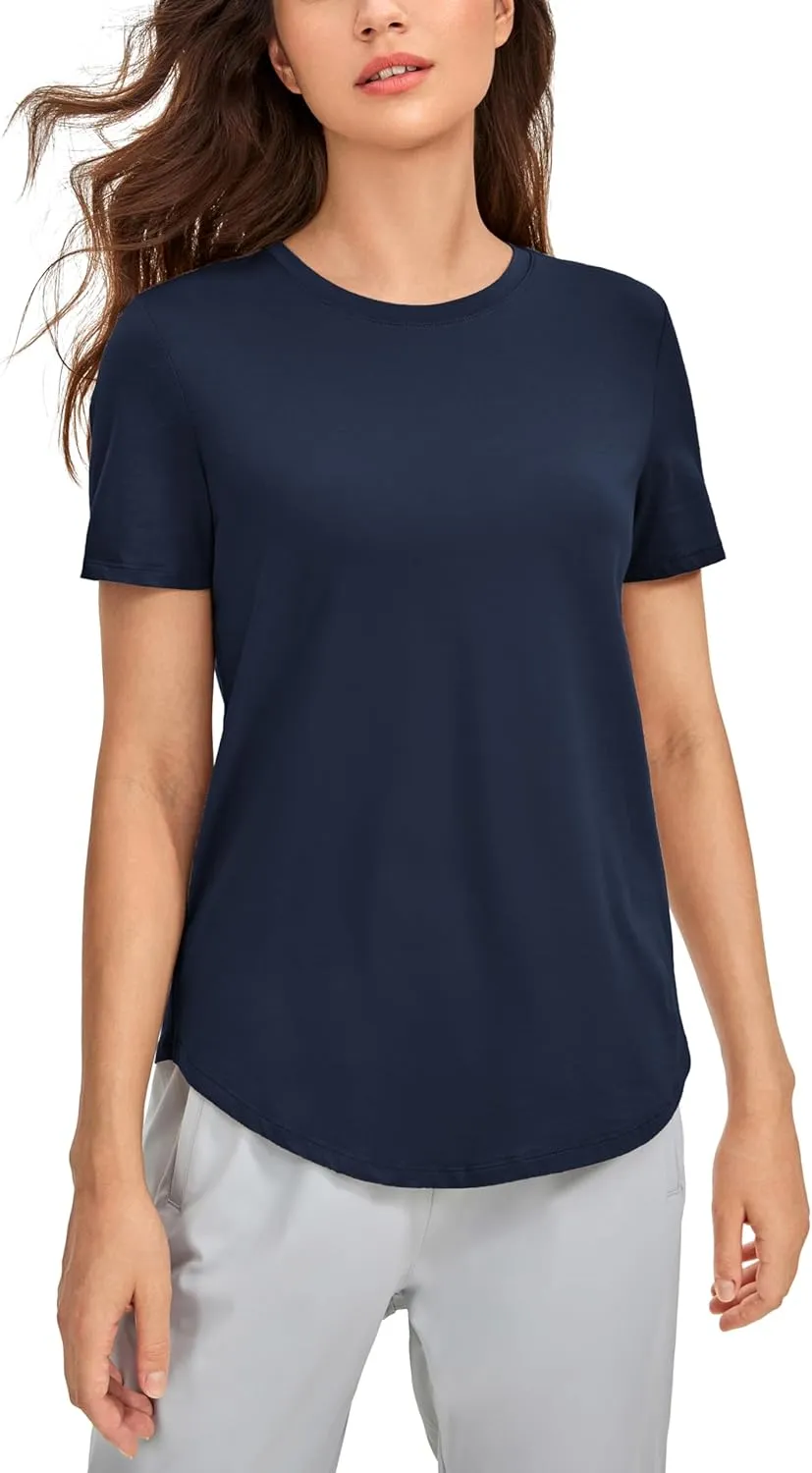 CRZ YOGA Women's Pima Cotton Short Sleeve Workout Shirts Casual Yoga T-Shirt Soft Athletic Top