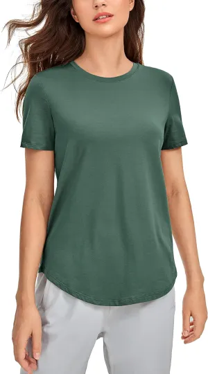 CRZ YOGA Women's Pima Cotton Short Sleeve Workout Shirts Casual Yoga T-Shirt Soft Athletic Top