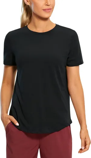 CRZ YOGA Women's Pima Cotton Short Sleeve Workout Shirts Casual Yoga T-Shirt Soft Athletic Top