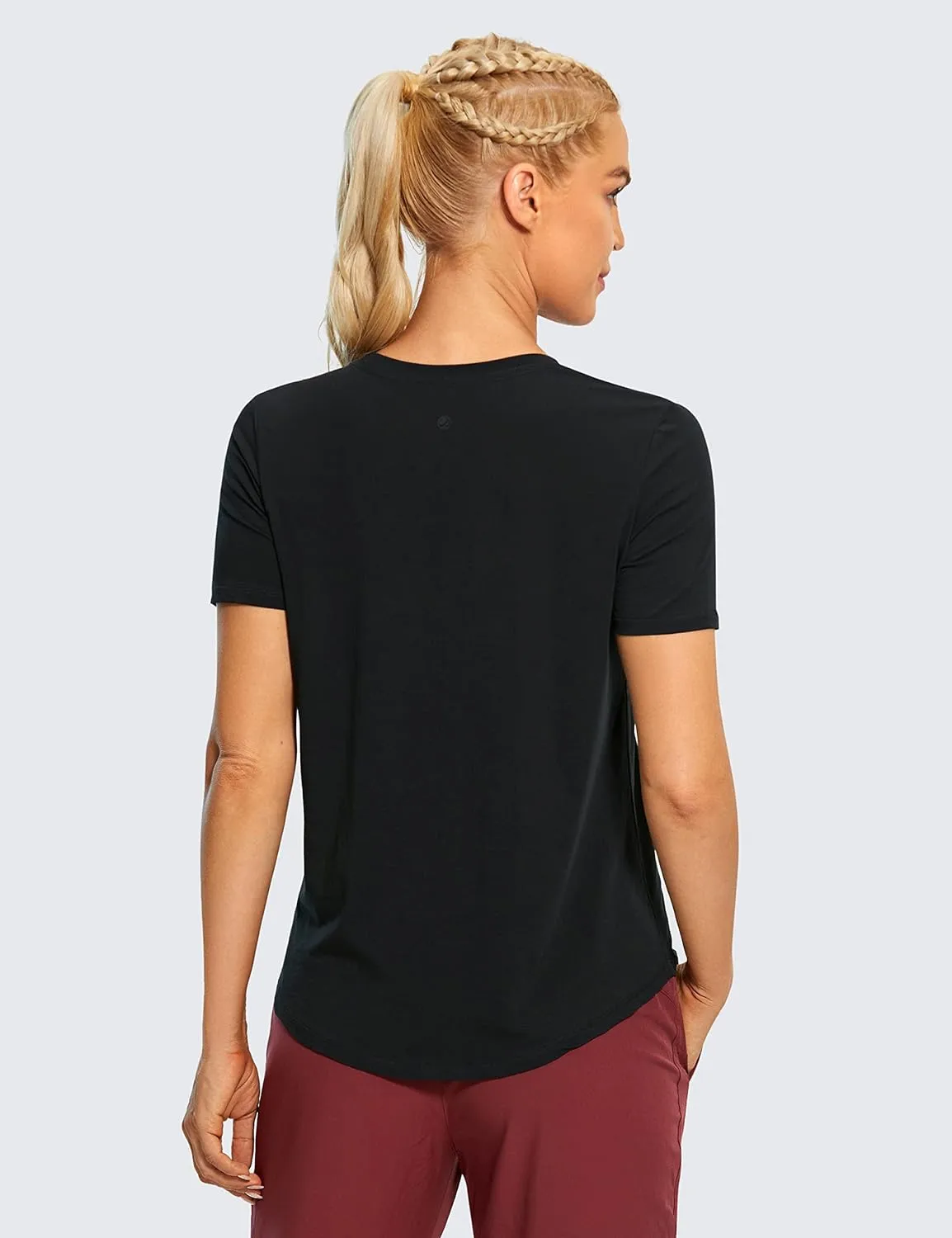 CRZ YOGA Women's Pima Cotton Short Sleeve Workout Shirts Casual Yoga T-Shirt Soft Athletic Top