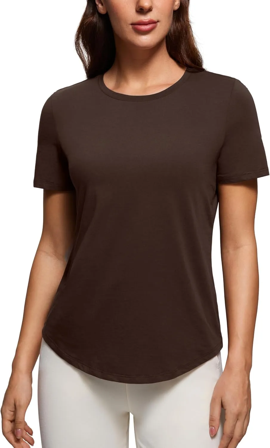 CRZ YOGA Women's Pima Cotton Short Sleeve Workout Shirts Casual Yoga T-Shirt Soft Athletic Top