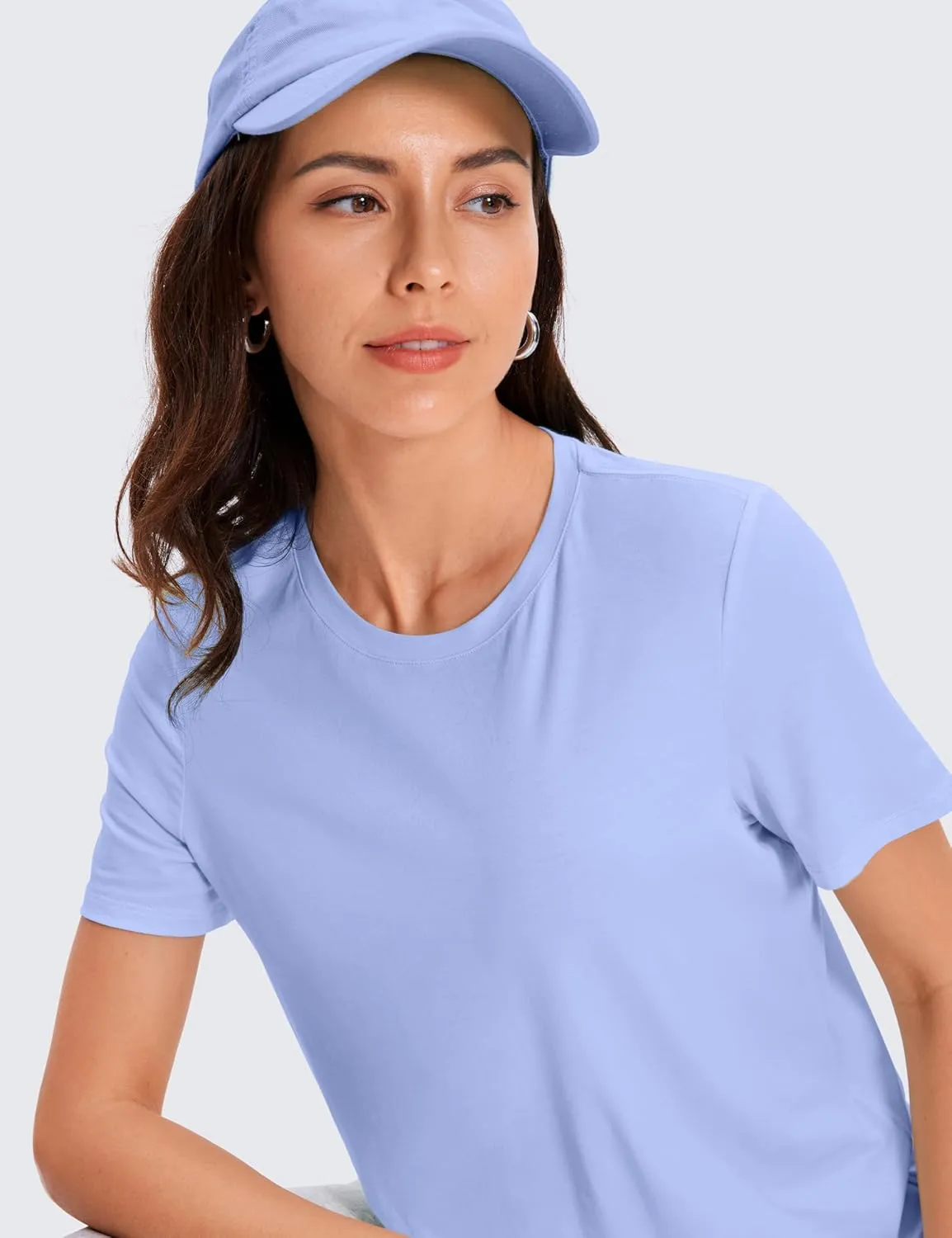 CRZ YOGA Women's Pima Cotton Short Sleeve Workout Shirts Casual Yoga T-Shirt Soft Athletic Top