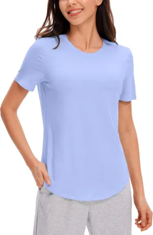 CRZ YOGA Women's Pima Cotton Short Sleeve Workout Shirts Casual Yoga T-Shirt Soft Athletic Top