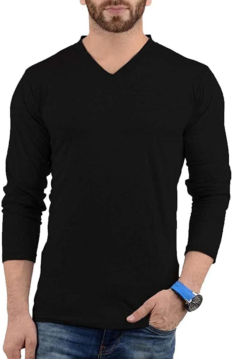 Decrum Long Sleeves Shirts for Men - Pack of 3 V-Neck Soft Breathable Full Sleeve T Shirt Mens Multipack