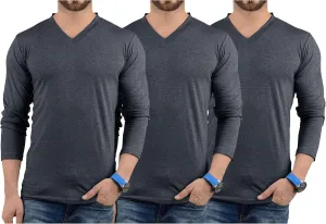 Decrum Long Sleeves Shirts for Men - Pack of 3 V-Neck Soft Breathable Full Sleeve T Shirt Mens Multipack