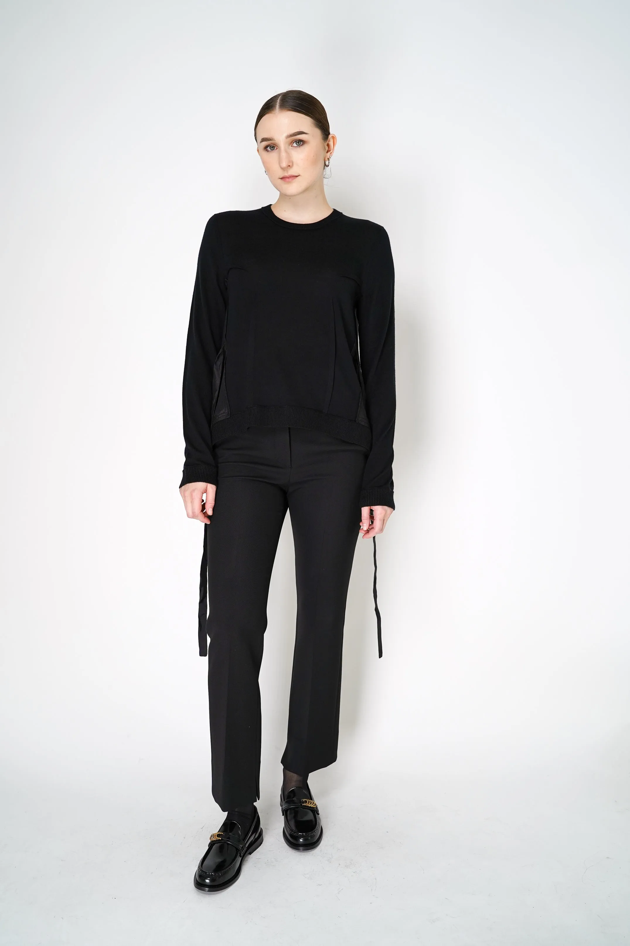 Dorothee Schumacher Merino Sweater with Silk Twill Patchworking in Black