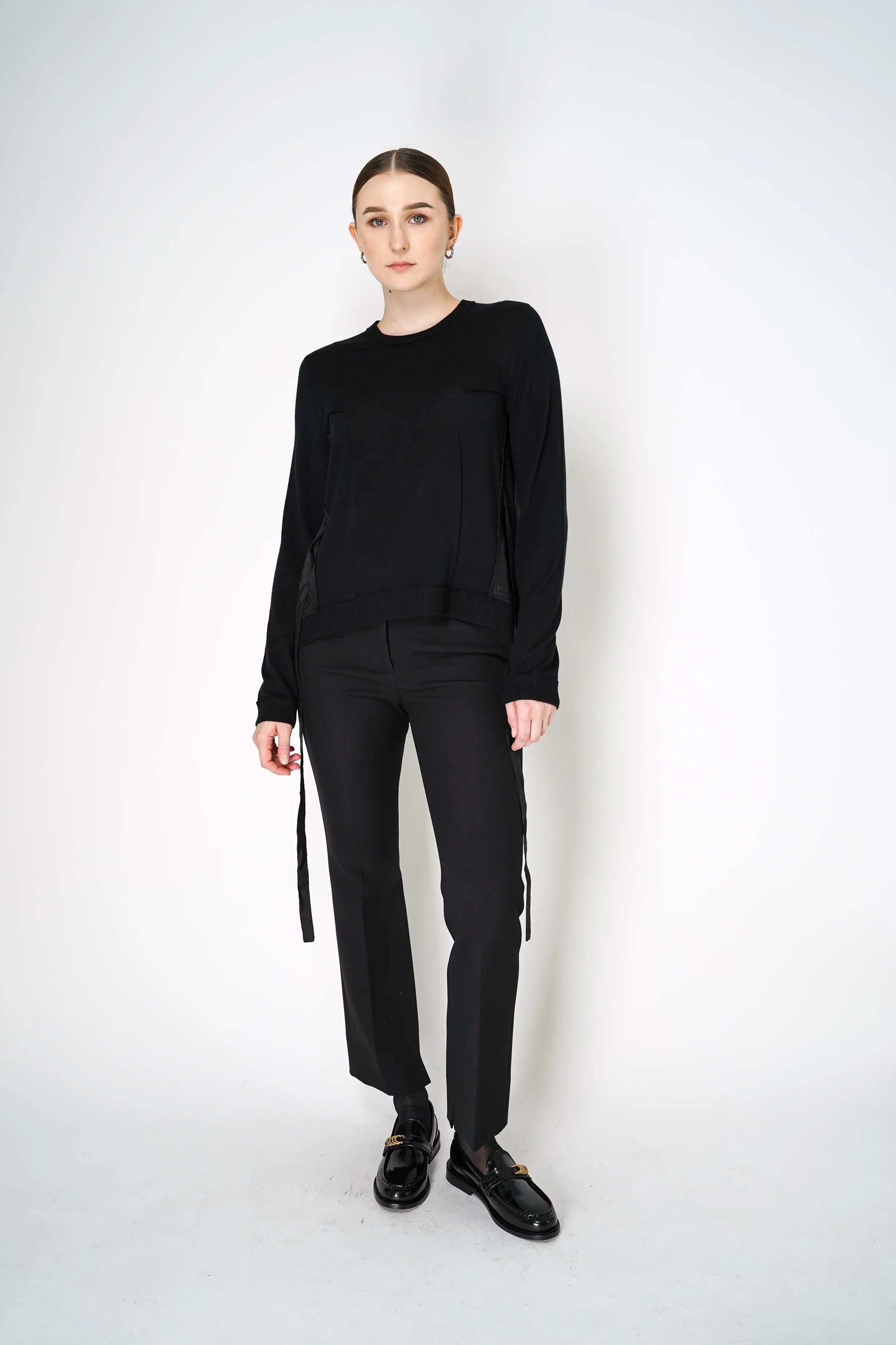 Dorothee Schumacher Merino Sweater with Silk Twill Patchworking in Black