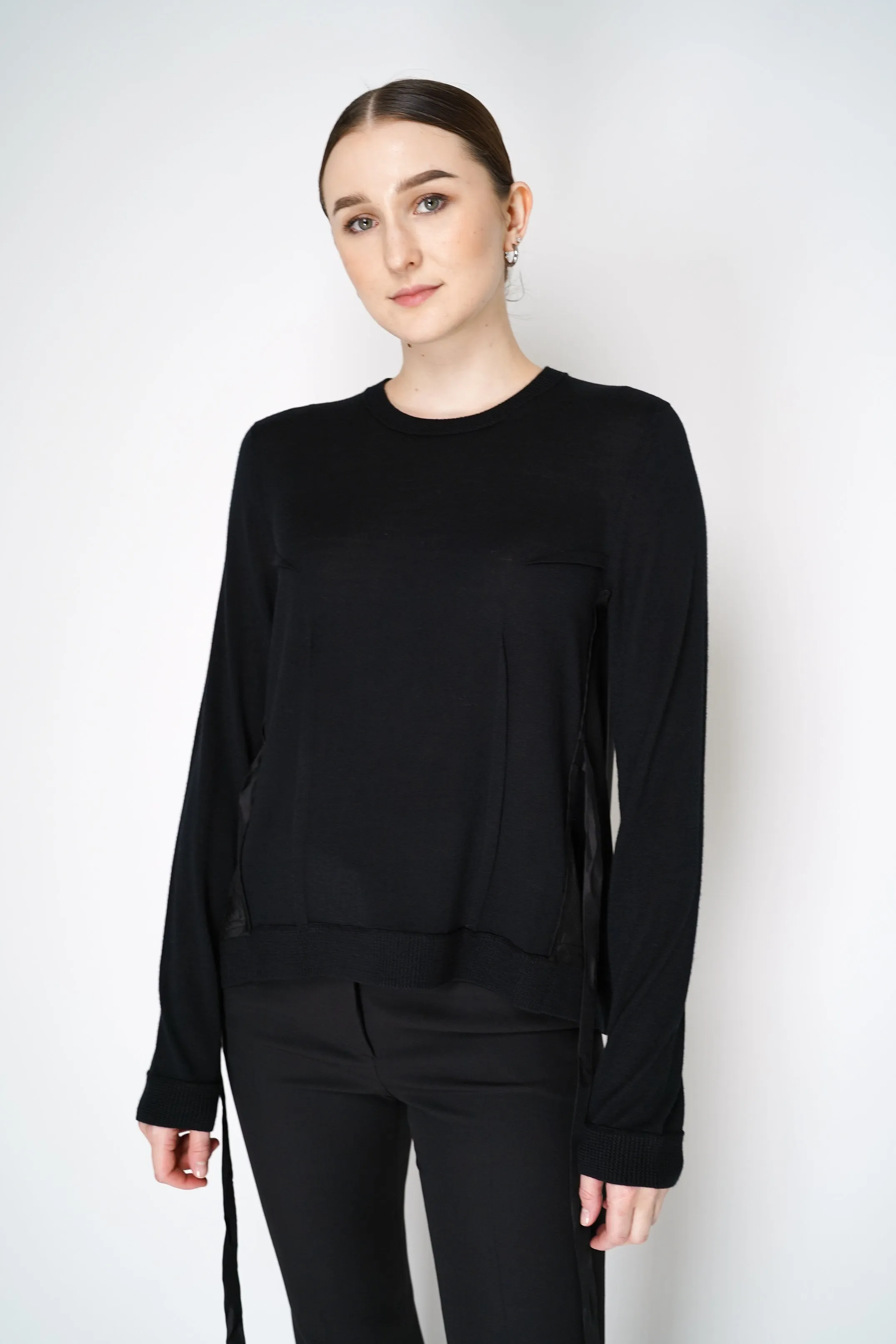 Dorothee Schumacher Merino Sweater with Silk Twill Patchworking in Black
