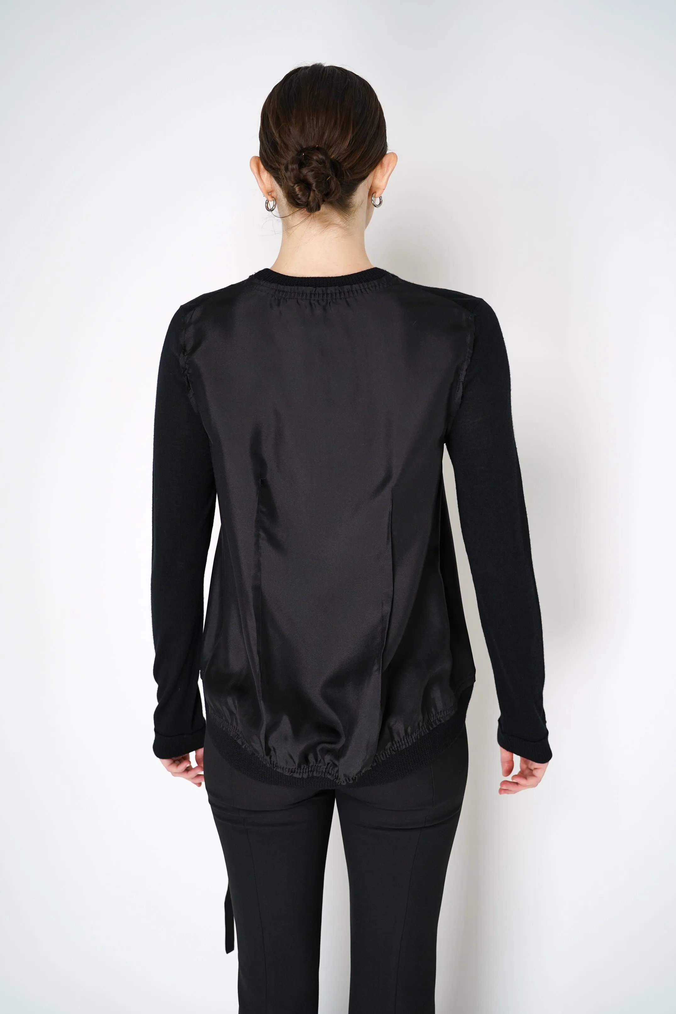 Dorothee Schumacher Merino Sweater with Silk Twill Patchworking in Black