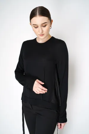Dorothee Schumacher Merino Sweater with Silk Twill Patchworking in Black