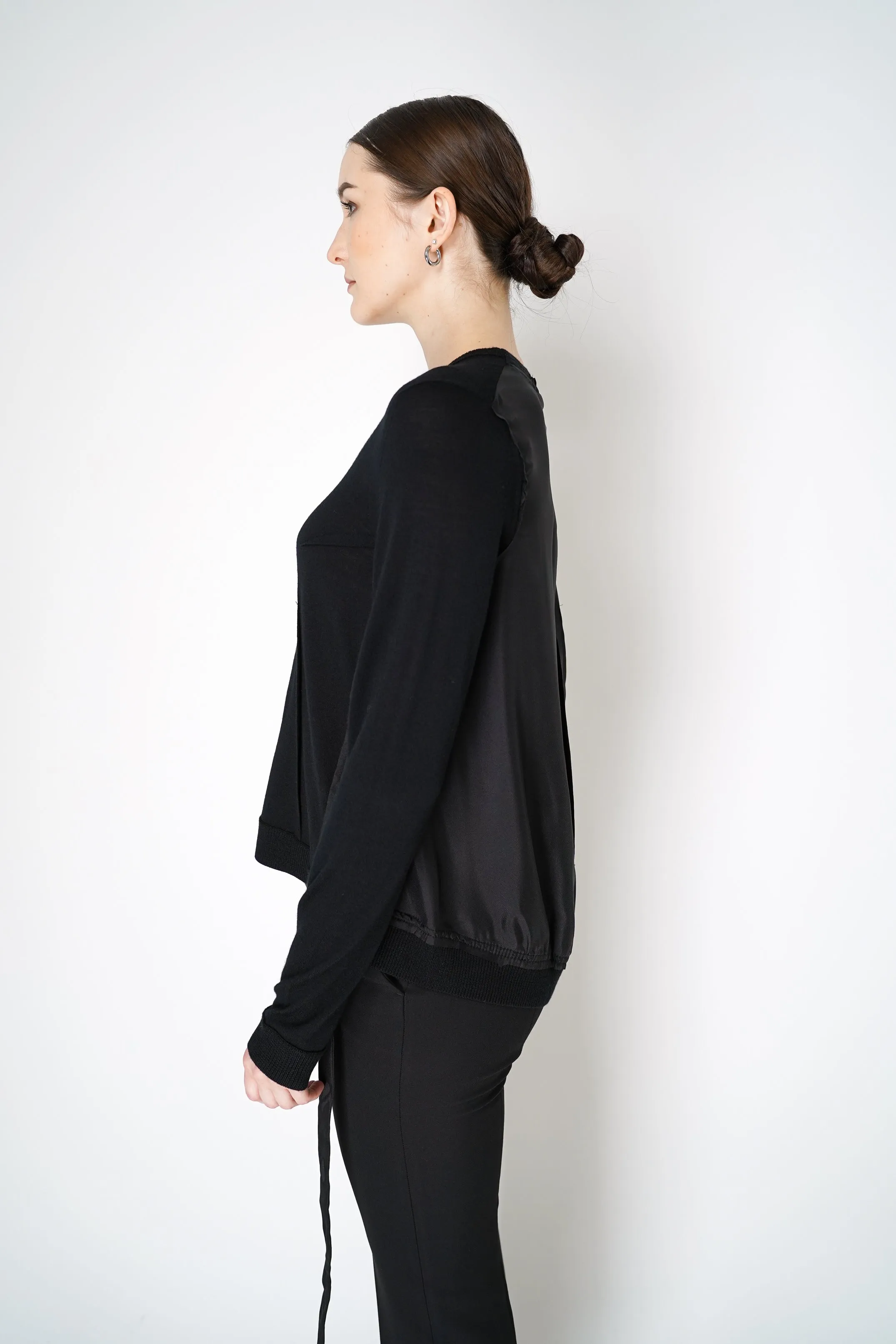 Dorothee Schumacher Merino Sweater with Silk Twill Patchworking in Black