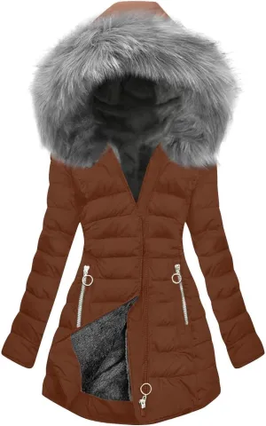 Down Jacket Women Fleece Lined Hoodie Thicken Coat Winter Thickened Cotton Coat Mid Length Quilted Jackets