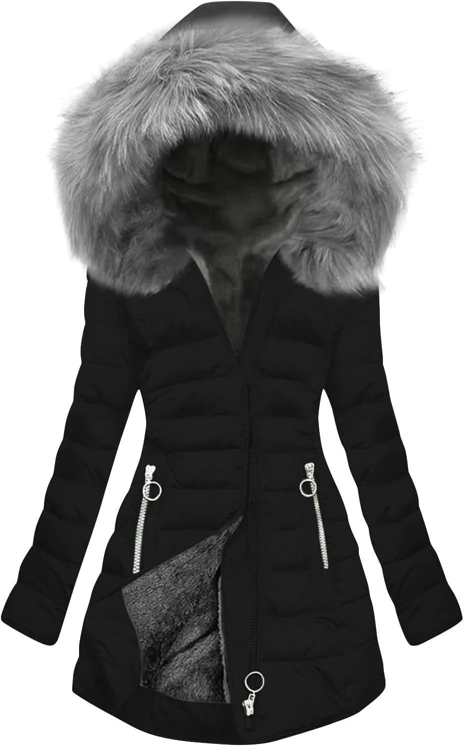 Down Jacket Women Fleece Lined Hoodie Thicken Coat Winter Thickened Cotton Coat Mid Length Quilted Jackets