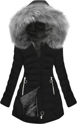 Down Jacket Women Fleece Lined Hoodie Thicken Coat Winter Thickened Cotton Coat Mid Length Quilted Jackets