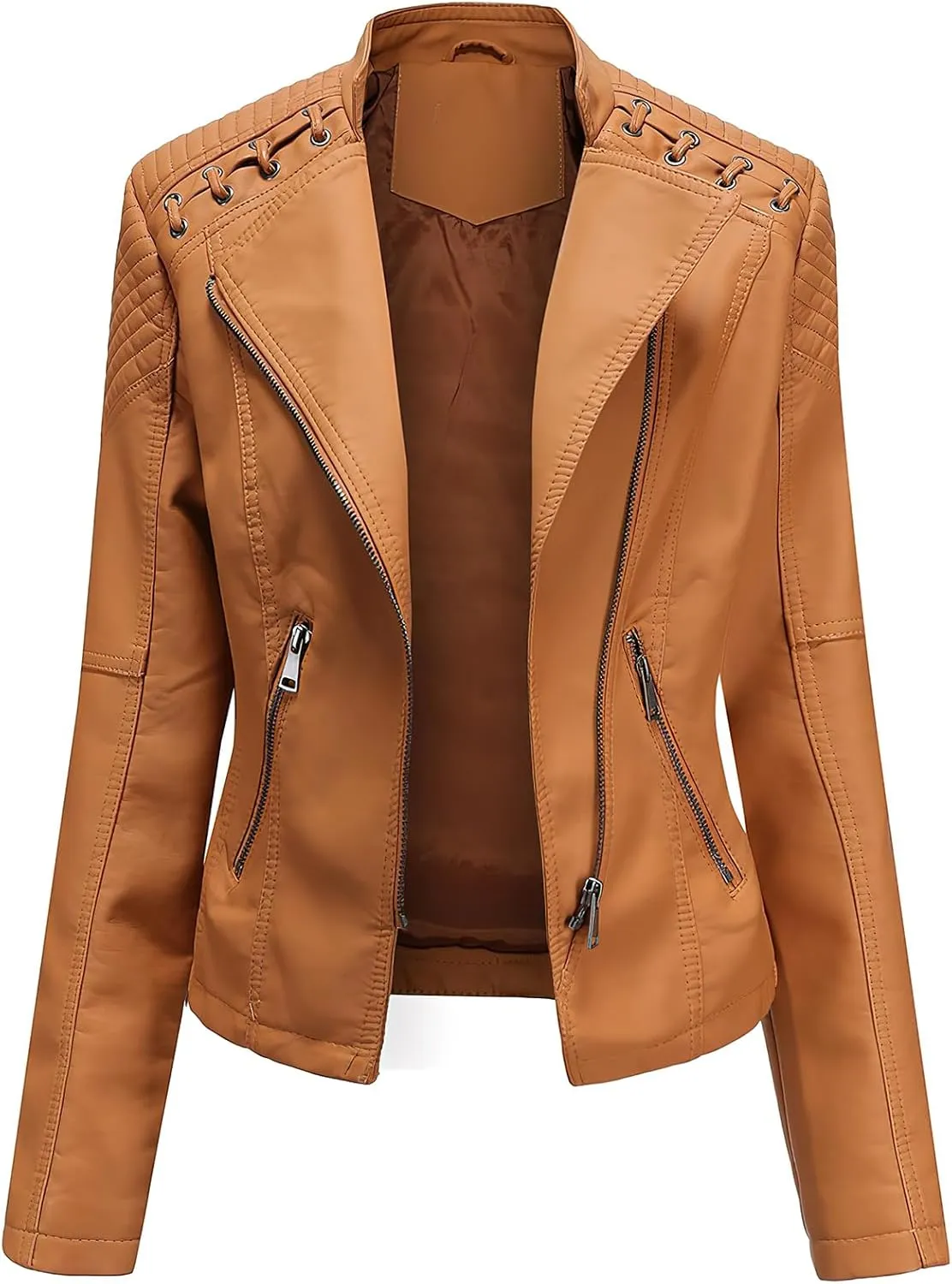 ebossy Women's Faux Leather Zipper Up Long Sleeve Slim Cropped Motorcycle Jacket Outwear