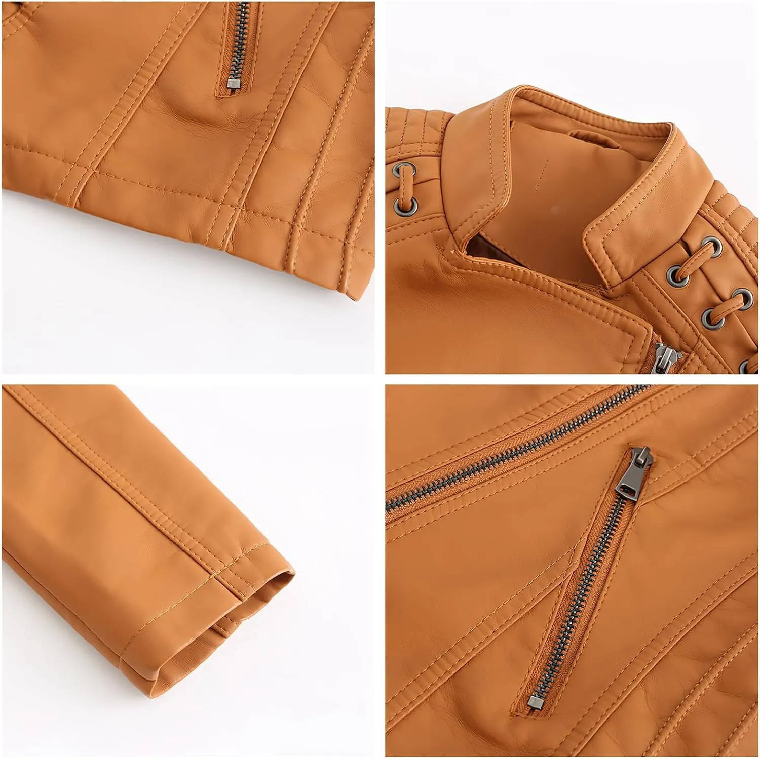 ebossy Women's Faux Leather Zipper Up Long Sleeve Slim Cropped Motorcycle Jacket Outwear