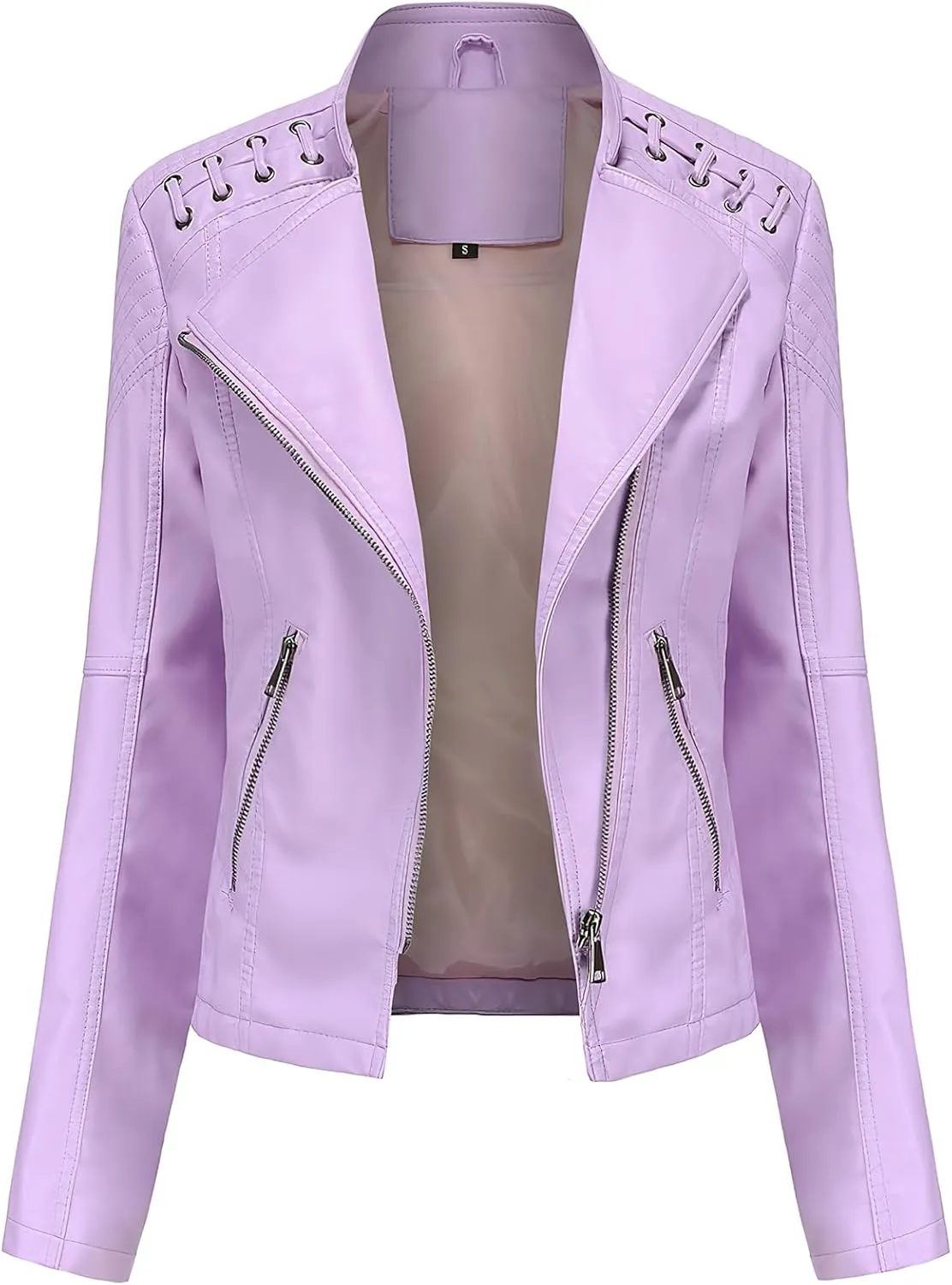 ebossy Women's Faux Leather Zipper Up Long Sleeve Slim Cropped Motorcycle Jacket Outwear