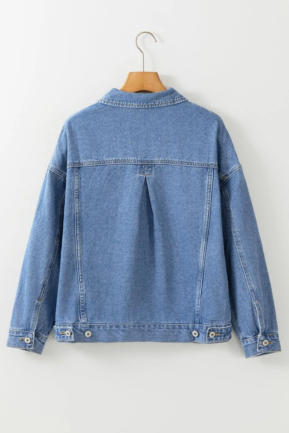 Ecosunny Womens Casual Long Sleeve Button Down Shirt Jacket Stripe Washed Oversize Pocketed Denim Lightweight Coat Tops