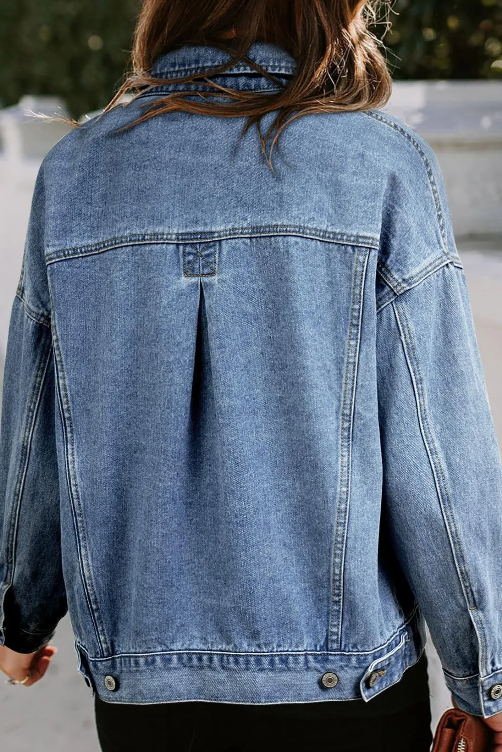 Ecosunny Womens Casual Long Sleeve Button Down Shirt Jacket Stripe Washed Oversize Pocketed Denim Lightweight Coat Tops