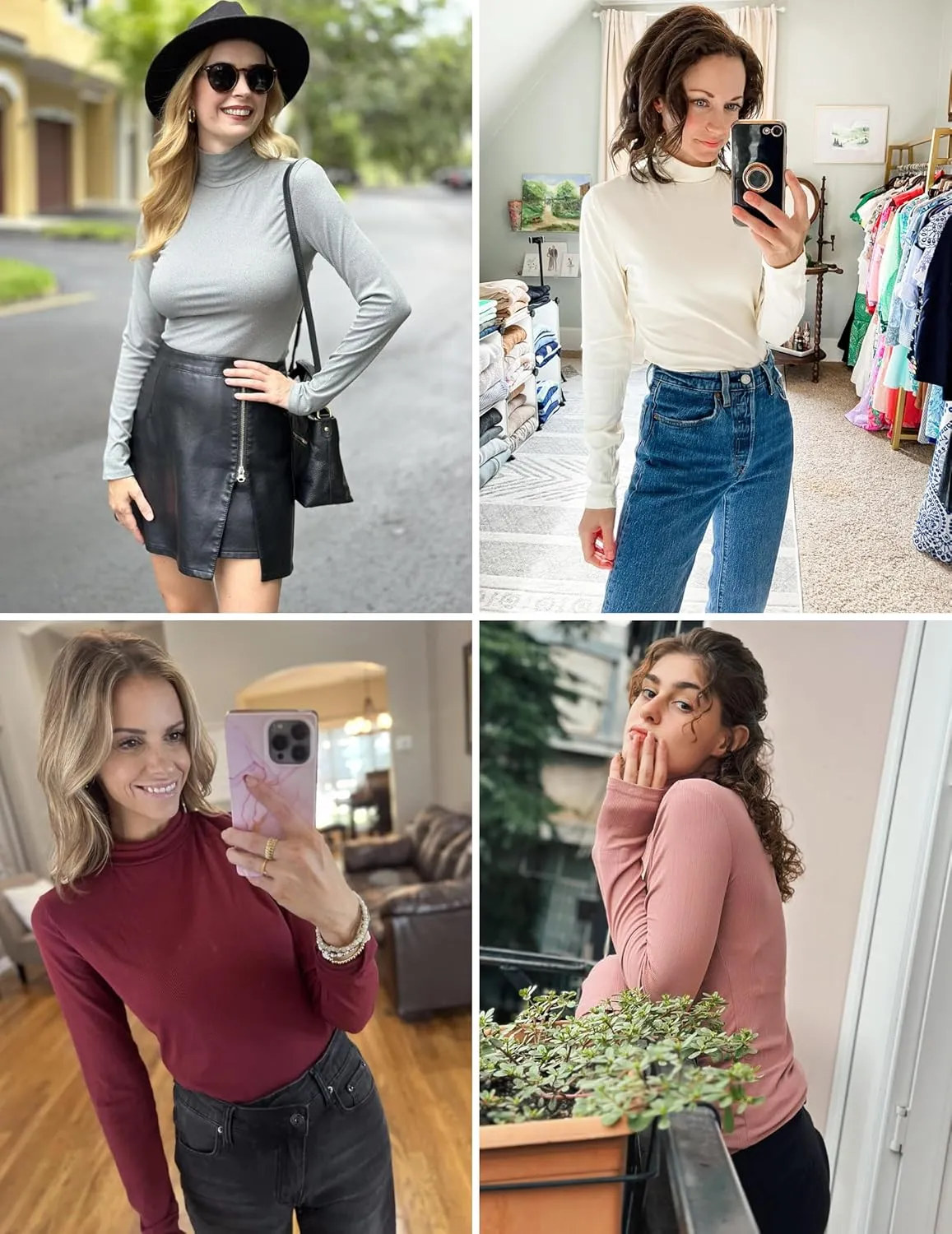 Ekouaer Women 3 Pack Turtleneck Shirts Ribbed Thermal Underwear Tops Lightweight Long Sleeve Layer Tees Basic Pullover Blouse