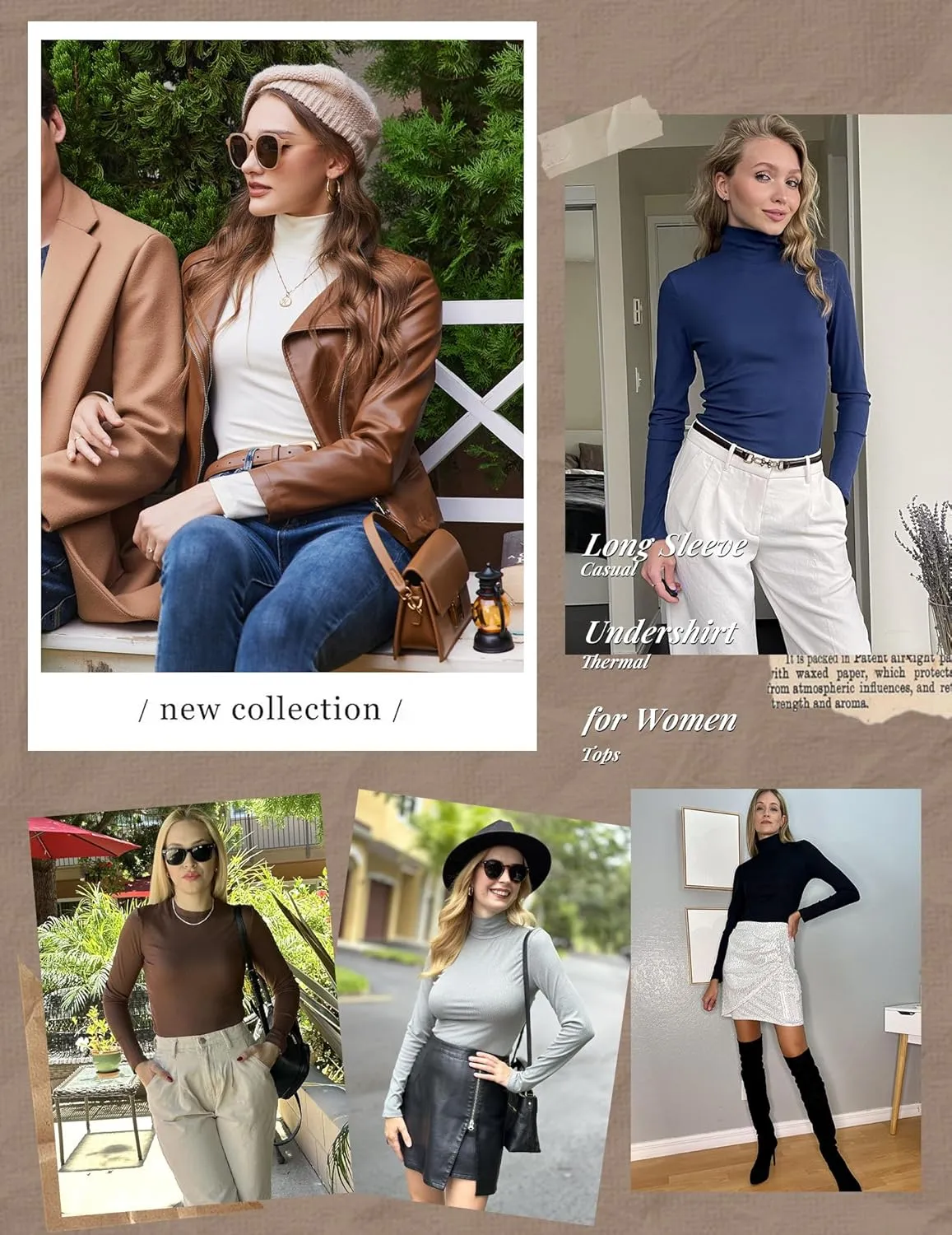 Ekouaer Women 3 Pack Turtleneck Shirts Ribbed Thermal Underwear Tops Lightweight Long Sleeve Layer Tees Basic Pullover Blouse