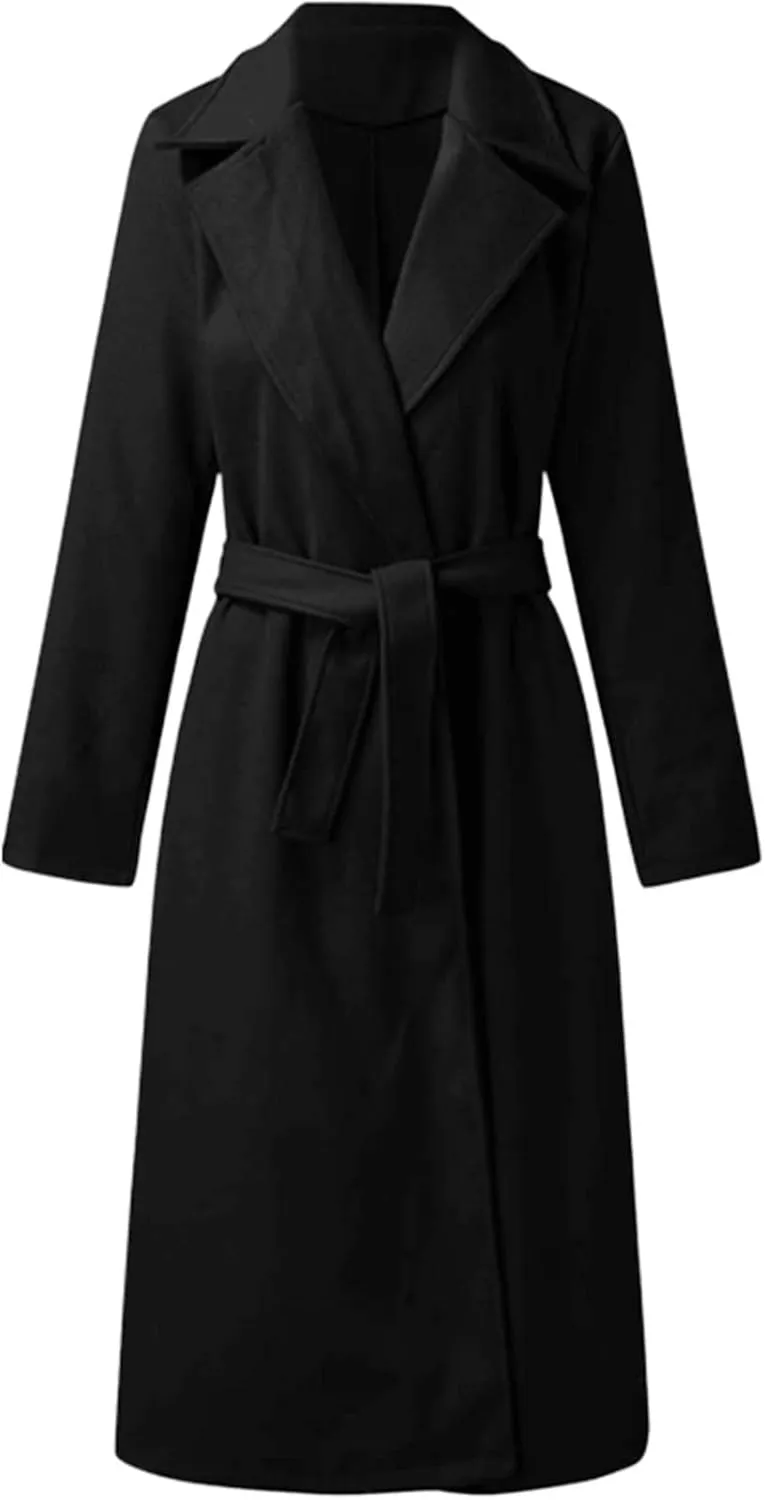 Fall Trench Coat for Women, Long Windproof Outerwear Classic Solid Overcoat Casual Outdoor Jackets with Belt