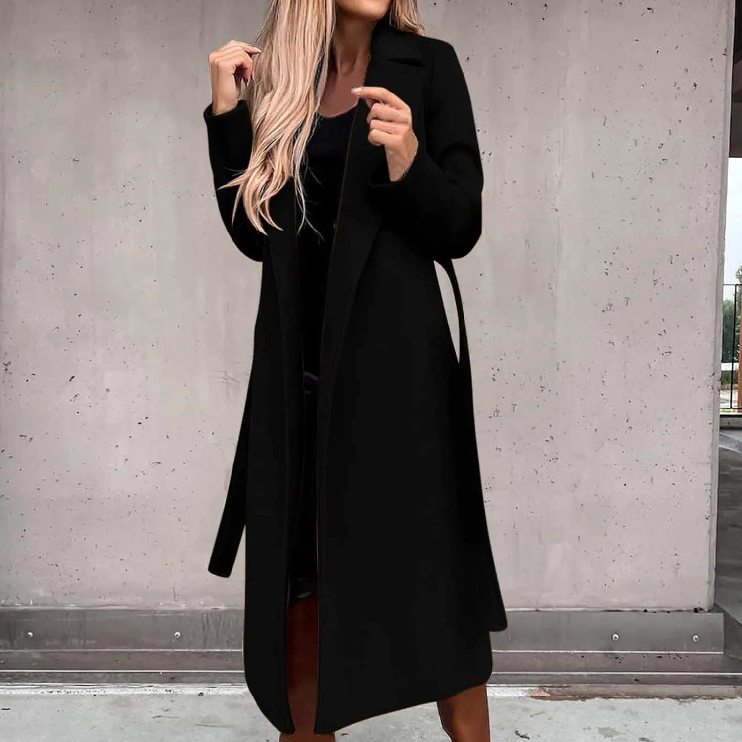 Fall Trench Coat for Women, Long Windproof Outerwear Classic Solid Overcoat Casual Outdoor Jackets with Belt
