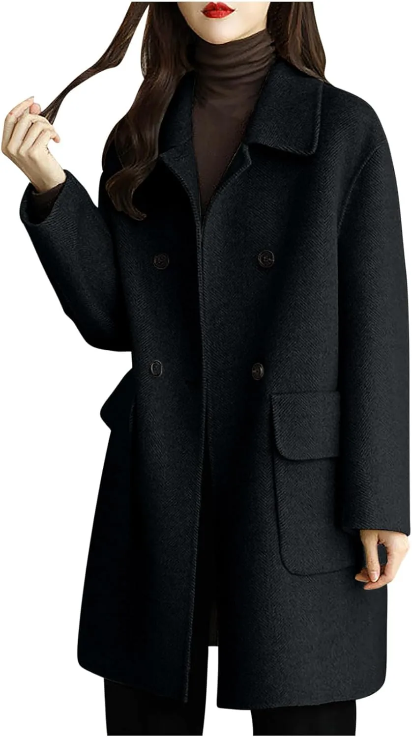 Fall Trench Coat for Women, Mid Long Outerwear Windproof Classic Solid Overcoat Casual Slim Outdoor Jackets
