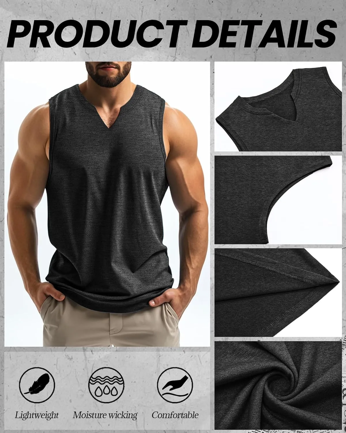 Ficerd 3 Pack Men's Big and Tall Muscle Tank Tops Cotton V Neck Sleeveless Shirts Plus Size Summer Casual Lightweight Tees