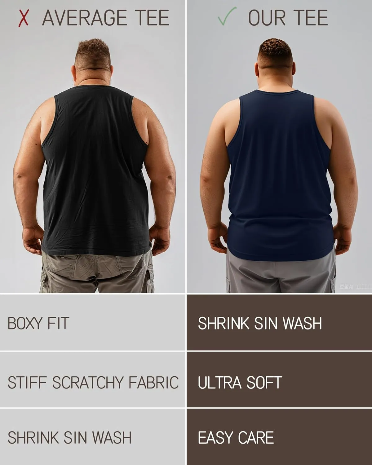Ficerd 3 Pack Men's Big and Tall Muscle Tank Tops Cotton V Neck Sleeveless Shirts Plus Size Summer Casual Lightweight Tees