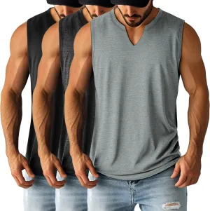 Ficerd 3 Pack Men's Big and Tall Muscle Tank Tops Cotton V Neck Sleeveless Shirts Plus Size Summer Casual Lightweight Tees