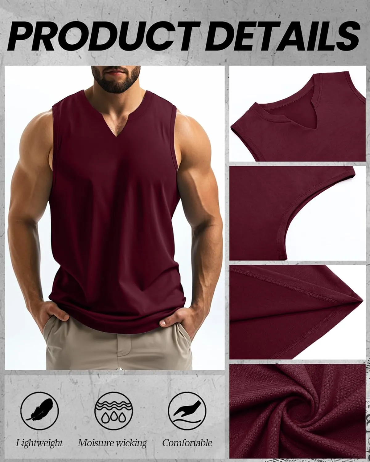 Ficerd 3 Pack Men's Big and Tall Muscle Tank Tops Cotton V Neck Sleeveless Shirts Plus Size Summer Casual Lightweight Tees