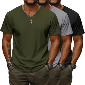 Ficerd 3 Pack Men's V Neck 95% Cotton T-Shirts M-7xl Big Tall Regular Soft Short Sleeve Basic 2025 Summer Clothes