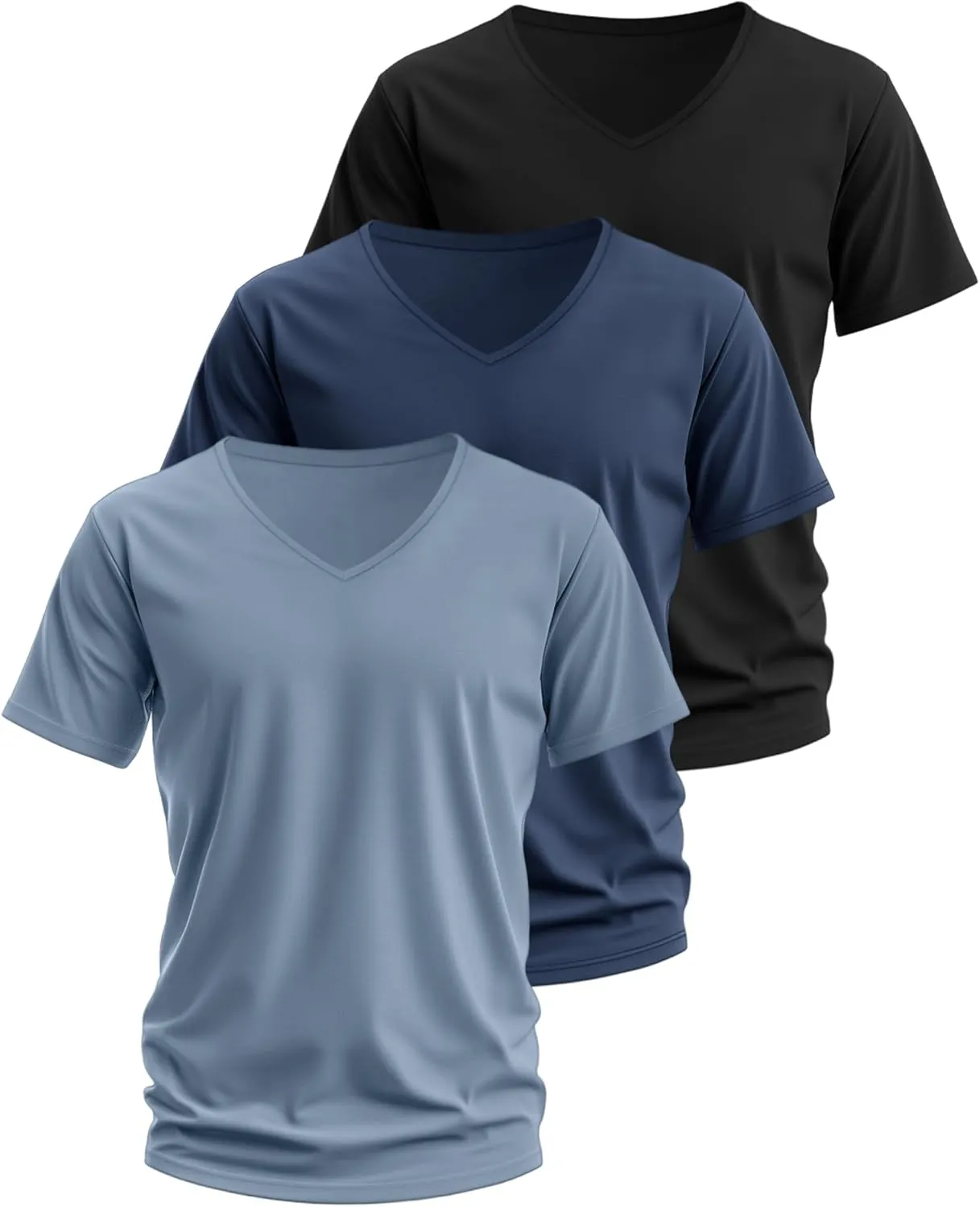 Ficerd 3 Pack Men's V Neck 95% Cotton T-Shirts M-7xl Big Tall Regular Soft Short Sleeve Basic 2025 Summer Clothes