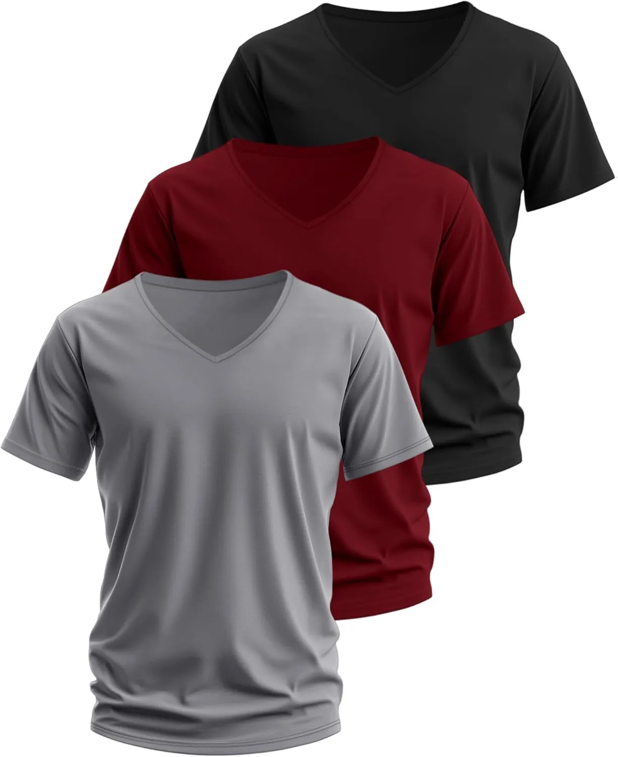 Ficerd 3 Pack Men's V Neck 95% Cotton T-Shirts M-7xl Big Tall Regular Soft Short Sleeve Basic 2025 Summer Clothes