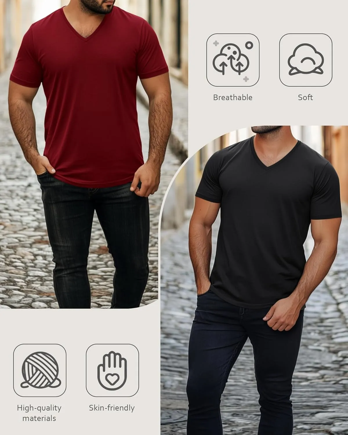 Ficerd 3 Pack Men's V Neck 95% Cotton T-Shirts M-7xl Big Tall Regular Soft Short Sleeve Basic 2025 Summer Clothes