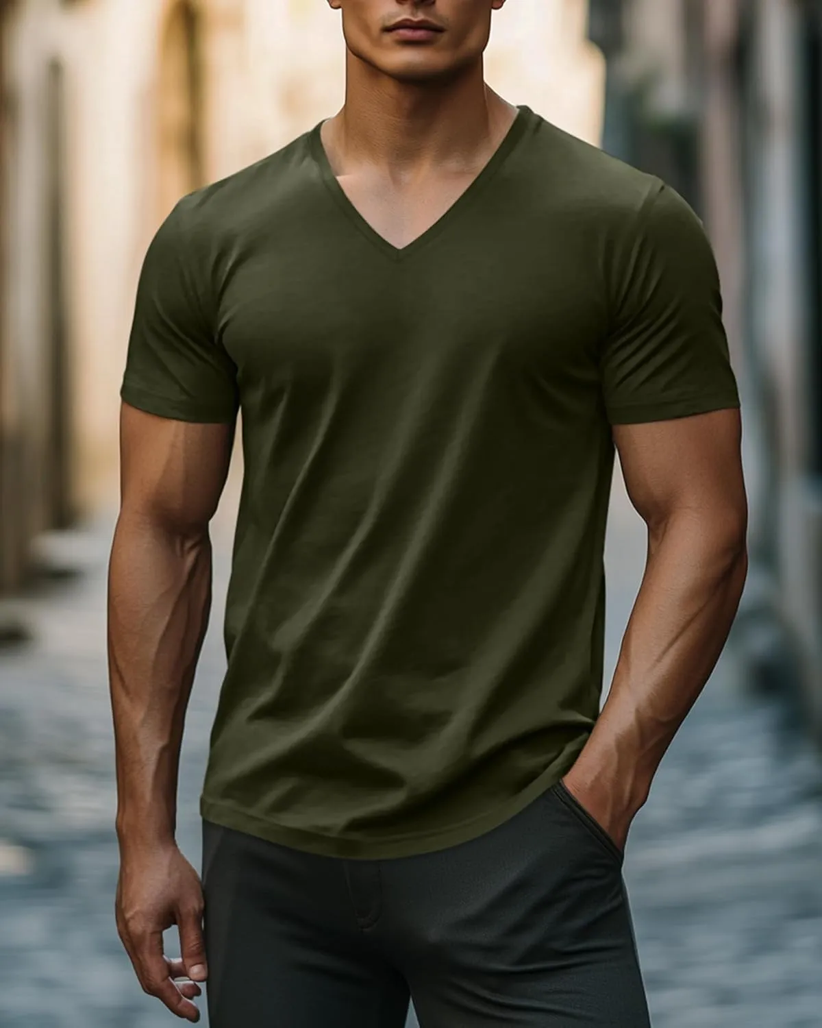 Ficerd 3 Pack Men's V Neck 95% Cotton T-Shirts M-7xl Big Tall Regular Soft Short Sleeve Basic 2025 Summer Clothes