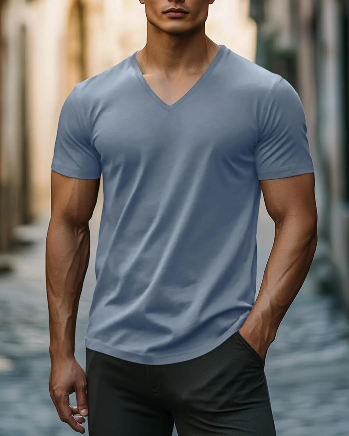 Ficerd 3 Pack Men's V Neck 95% Cotton T-Shirts M-7xl Big Tall Regular Soft Short Sleeve Basic 2025 Summer Clothes