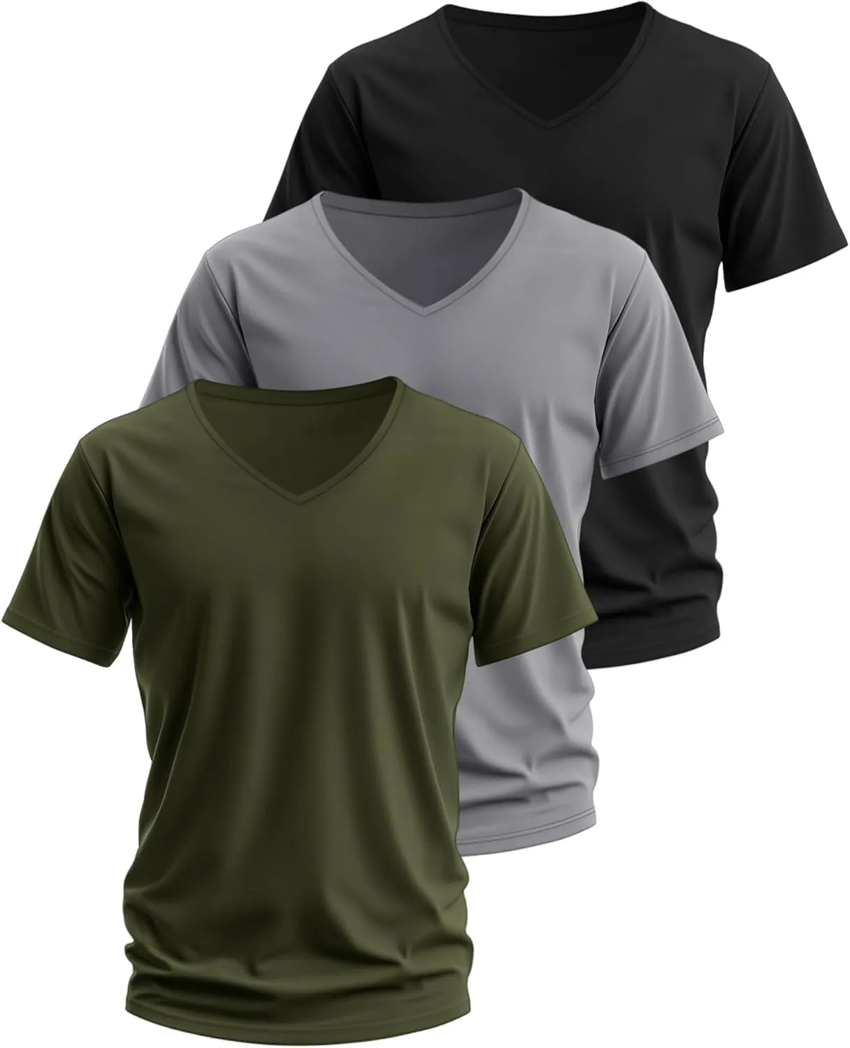 Ficerd 3 Pack Men's V Neck 95% Cotton T-Shirts M-7xl Big Tall Regular Soft Short Sleeve Basic 2025 Summer Clothes