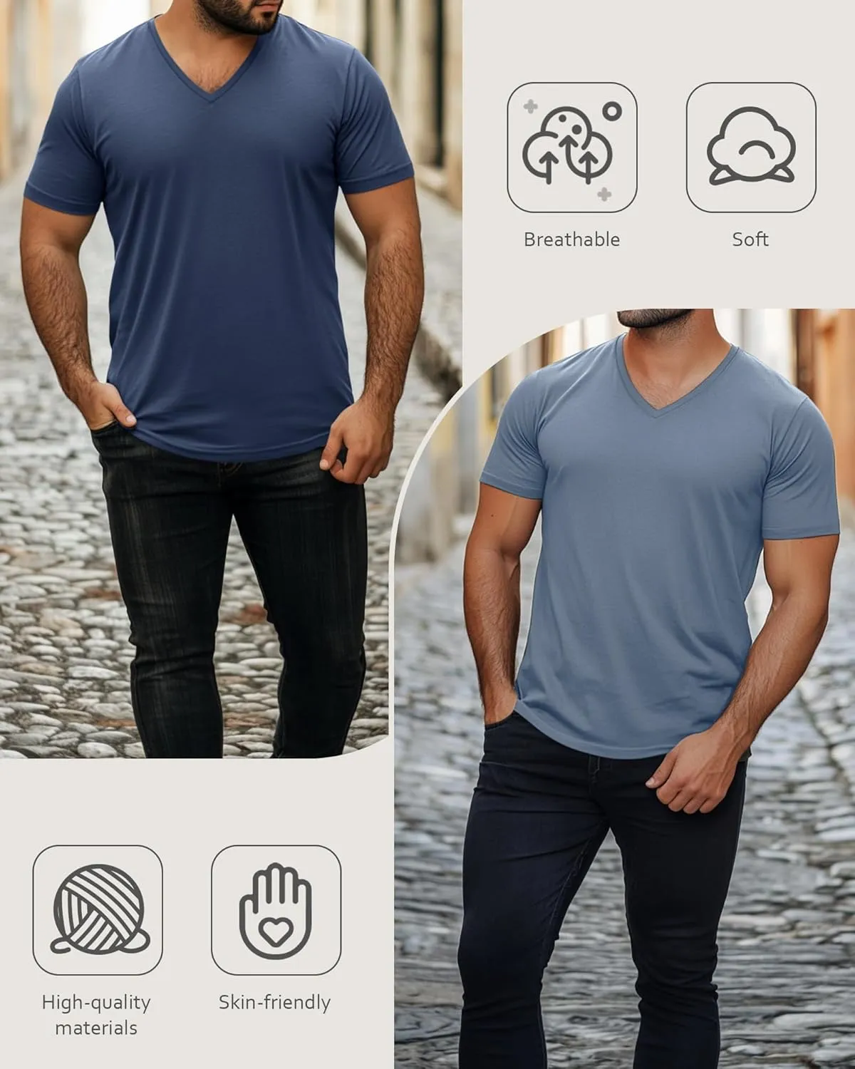 Ficerd 3 Pack Men's V Neck 95% Cotton T-Shirts M-7xl Big Tall Regular Soft Short Sleeve Basic 2025 Summer Clothes