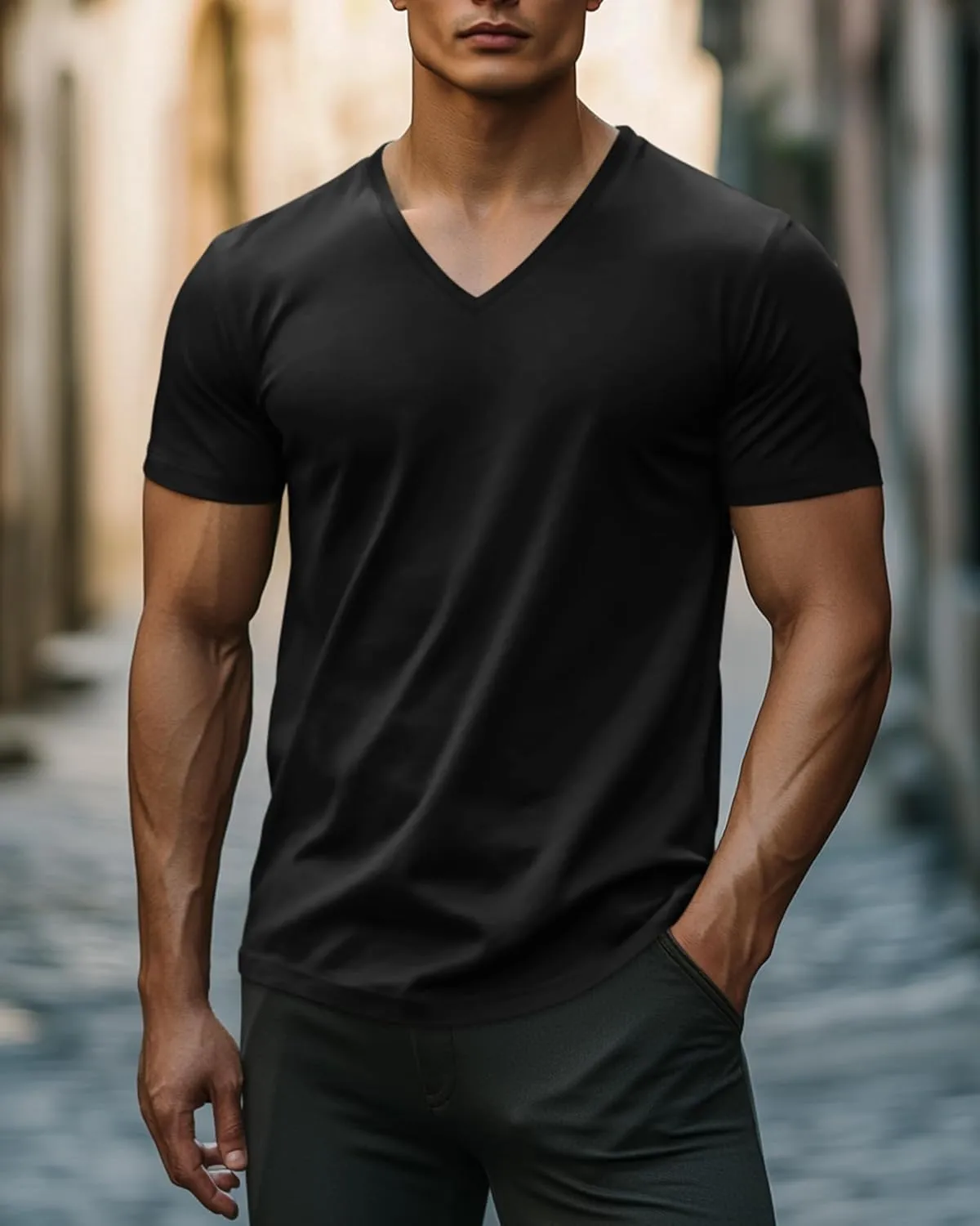 Ficerd 3 Pack Men's V Neck 95% Cotton T-Shirts M-7xl Big Tall Regular Soft Short Sleeve Basic 2025 Summer Clothes