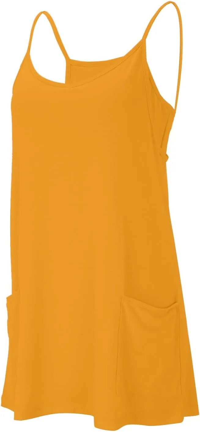 FZVYD Womens Summer Dresses Sleeveless Mini Dress U Neck Spaghetti Strap Sundress Athletic Basic Short Dress with Pockets
