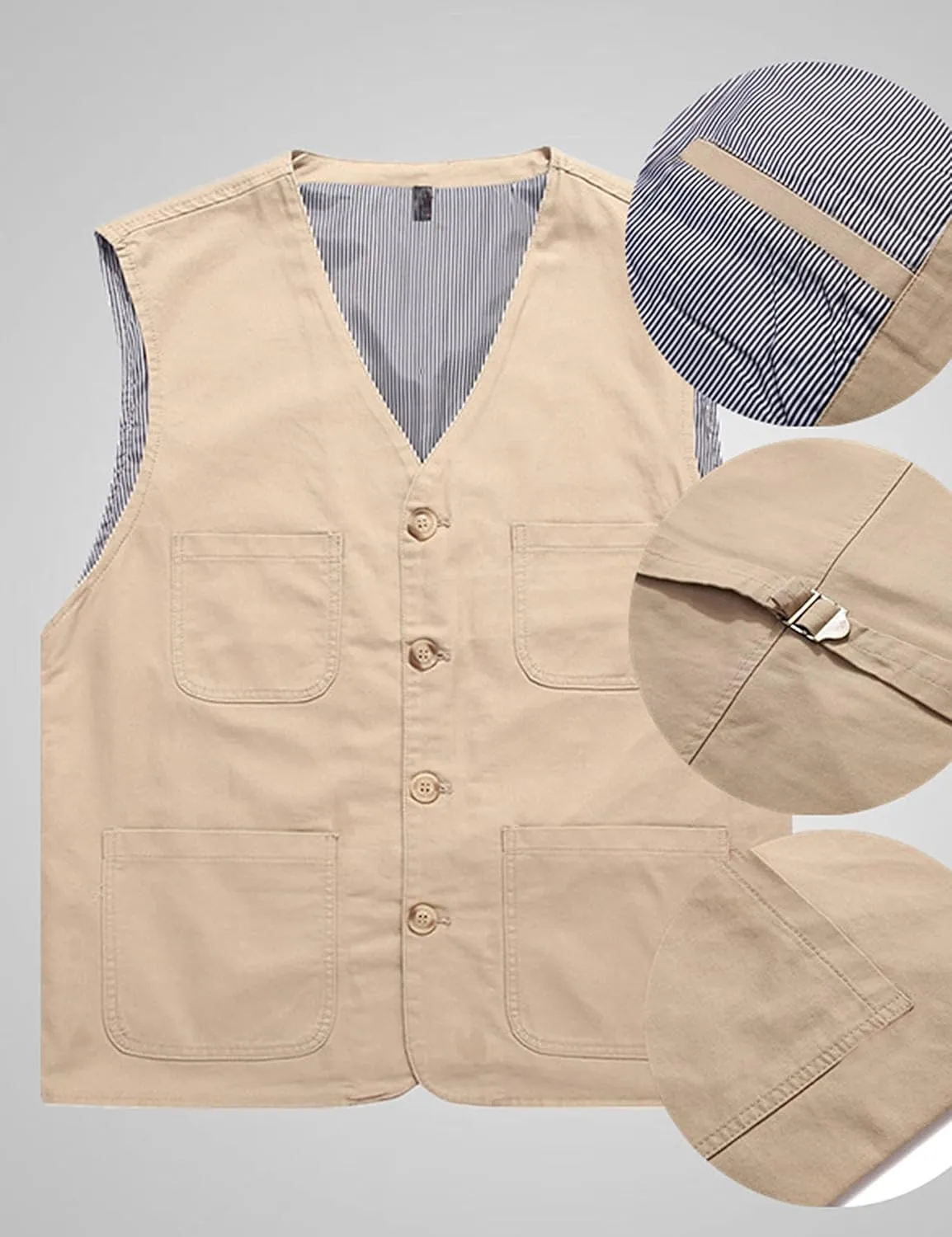 HangNiFang Men's Casual Denim Cotton Utility Vest Button Up Outdoor Pocketed Waistcoat