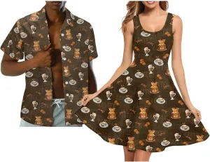 Hawaii Matching Couple Outfits Husband and Wife Clothing Fashionable Mens Casual Shirts Hawaii Dress with Soft Fabric