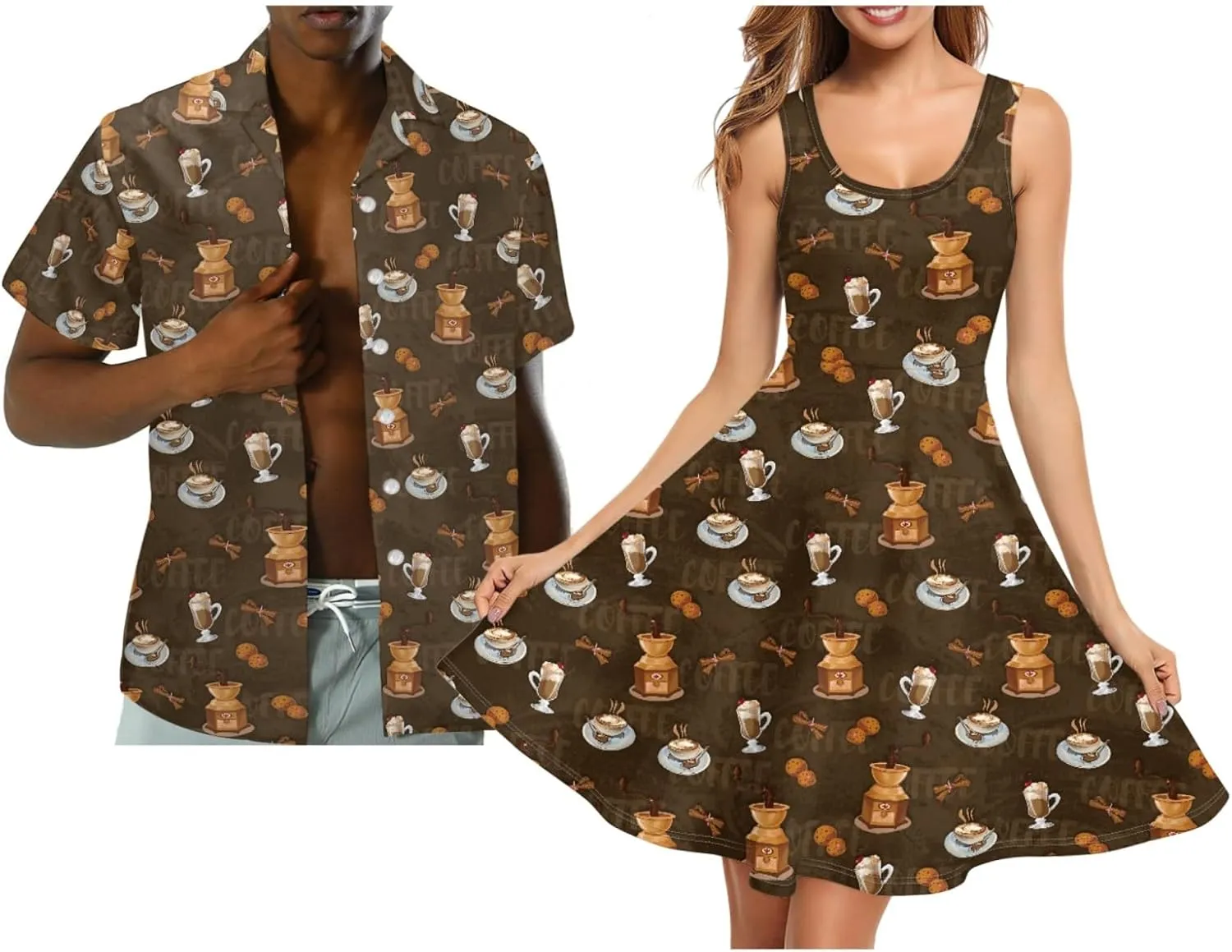 Hawaii Matching Couple Outfits Husband and Wife Clothing Fashionable Mens Casual Shirts Hawaii Dress with Soft Fabric