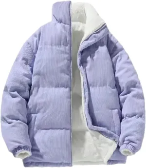 Hgvcfcv Men's Corduroy Cotton Padded Warm Parkas Puffer Coat Loose Denim Lightweight Jackets