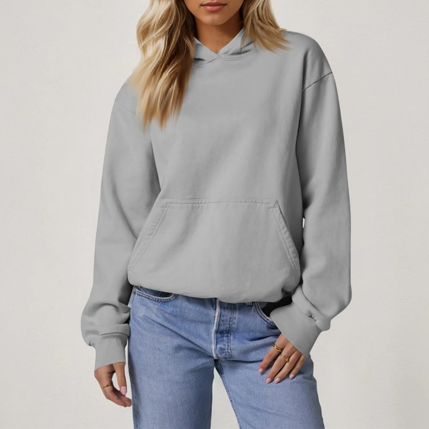 Hoodies for Women Oversized Plain Hooded Sweatshirt with Pocket Casual Fall Workout Gym Fleece Pullover Sweaters