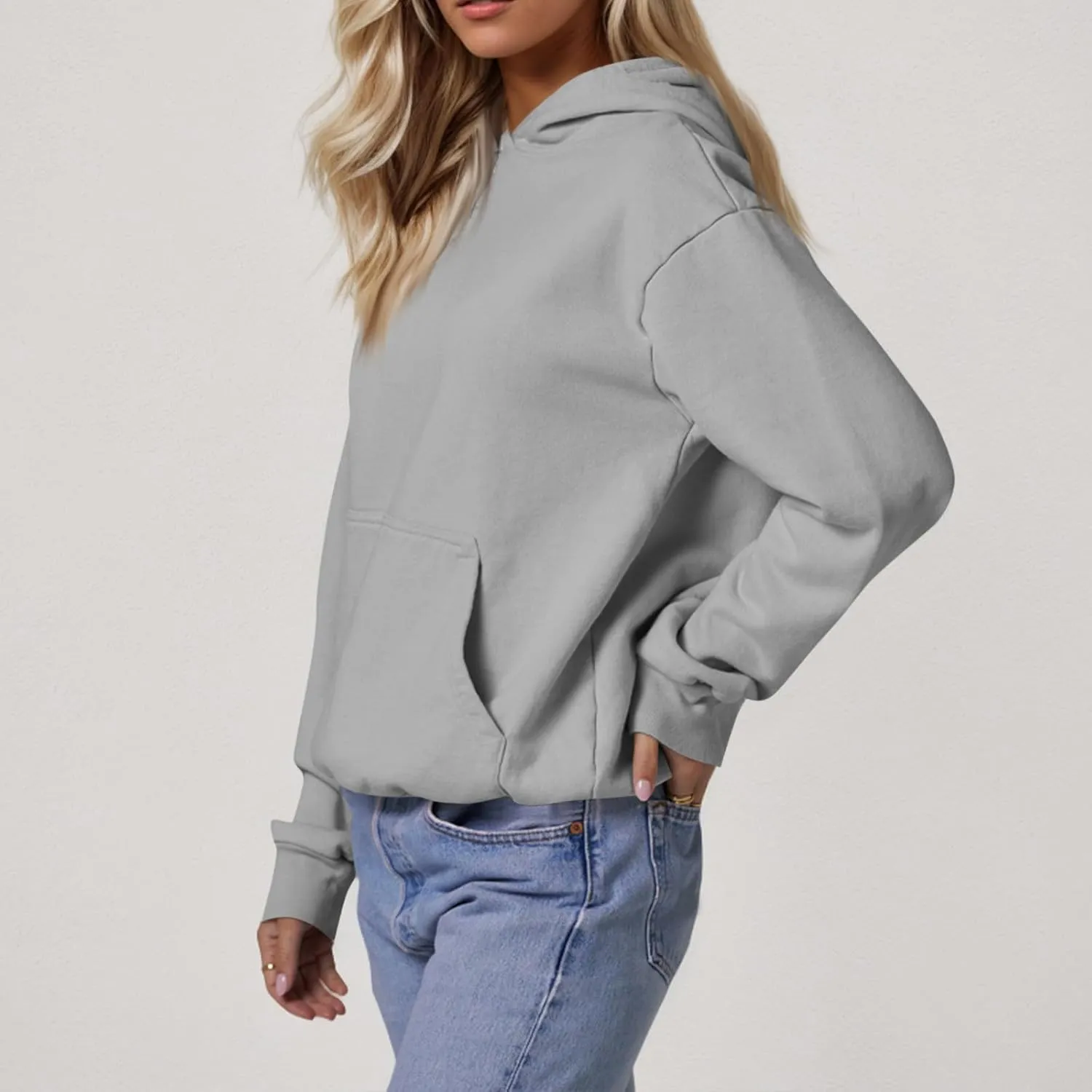 Hoodies for Women Oversized Plain Hooded Sweatshirt with Pocket Casual Fall Workout Gym Fleece Pullover Sweaters
